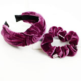 Knot Headband And Scrunchie - Burgundy Velvet