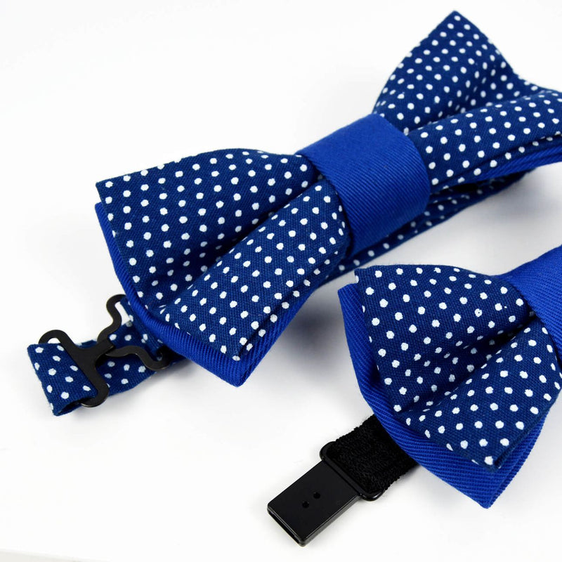 Father And Son Bow Ties - Navy Blue Tiny White Polka Dot Shweshwe