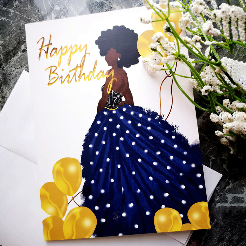Carte de souhait afro- anniversaire femme