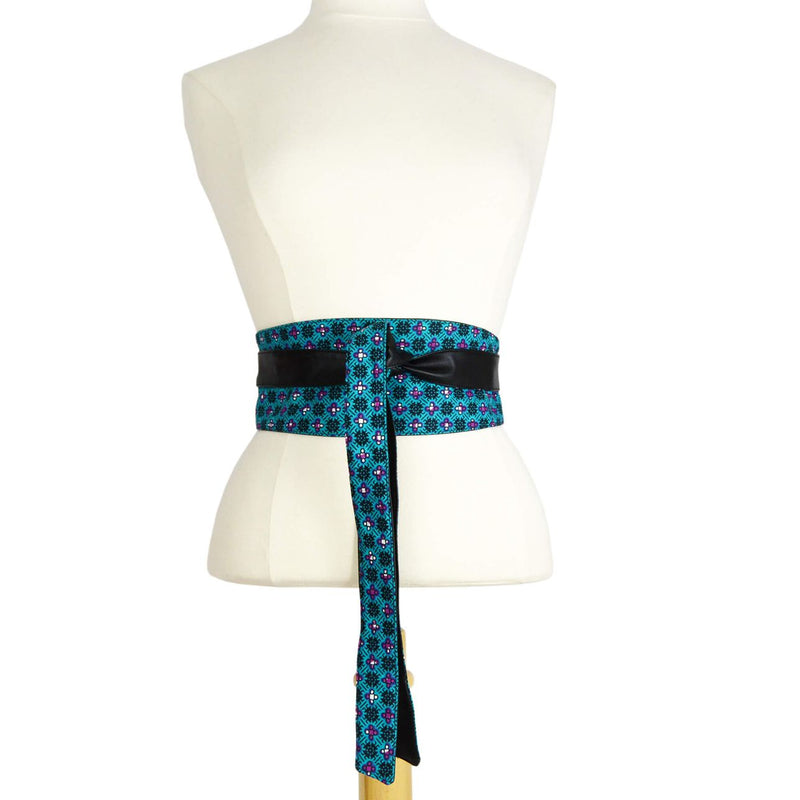 Wide Waist Knot Belt, Obi Belt Turquoise African print Coo-Mon