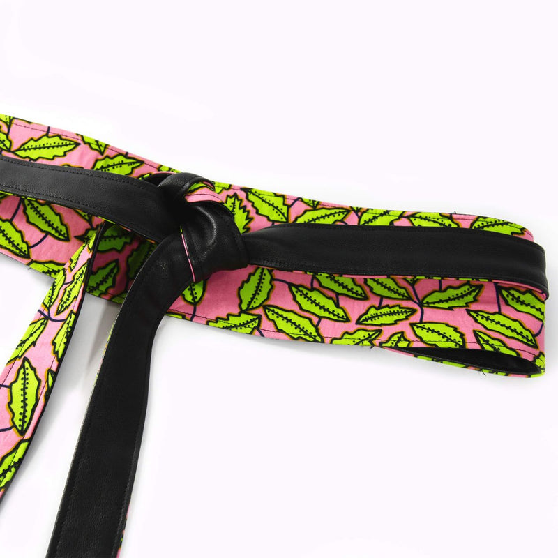 Wide Waist Knot Belt, Obi belt - Pink Green African Print