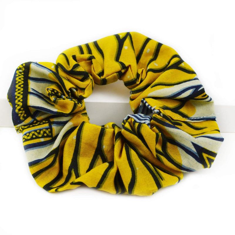 Striped Scrunchie - Yellow And Black African Print