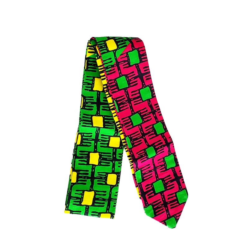 Tie Headband, Neckerchief - Yellow Green Pink African Print