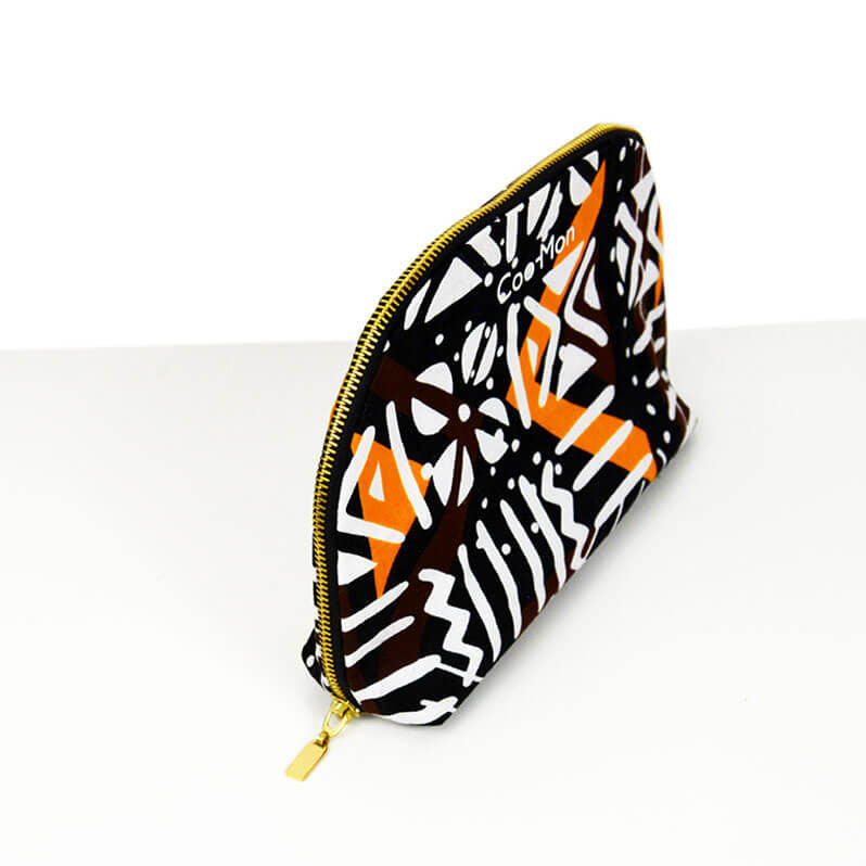 colorful mud cloth makeup bag handmade in Qubec, Canada