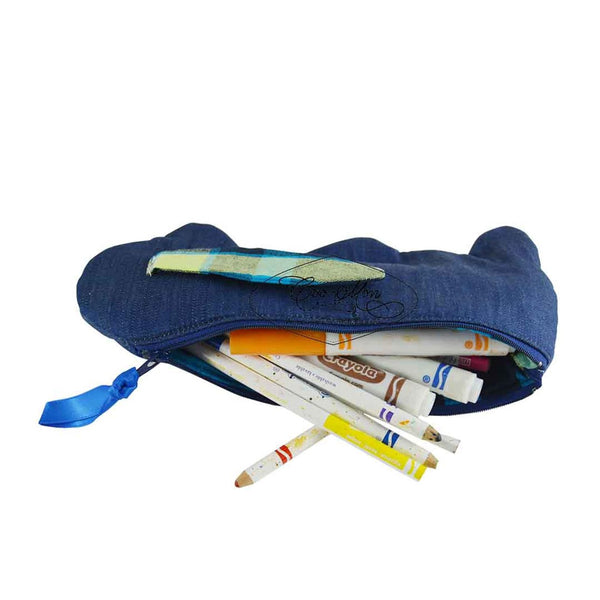 Pencil Case - Denim And Blue Plaid madras