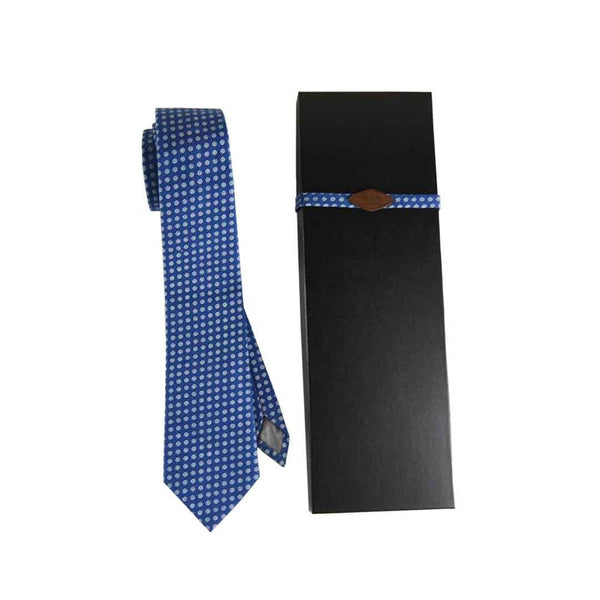 Necktie - Blue Indigo Circled White Polka Dot