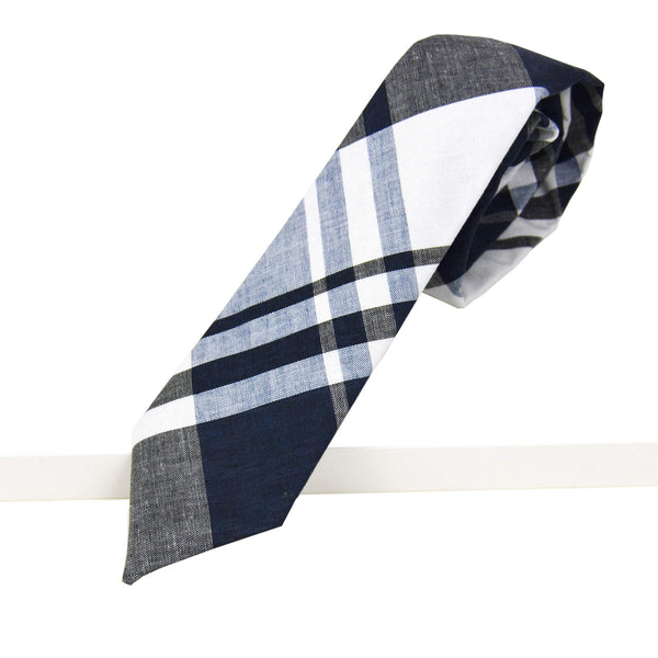 cravate madras bleu marine gris et blanc