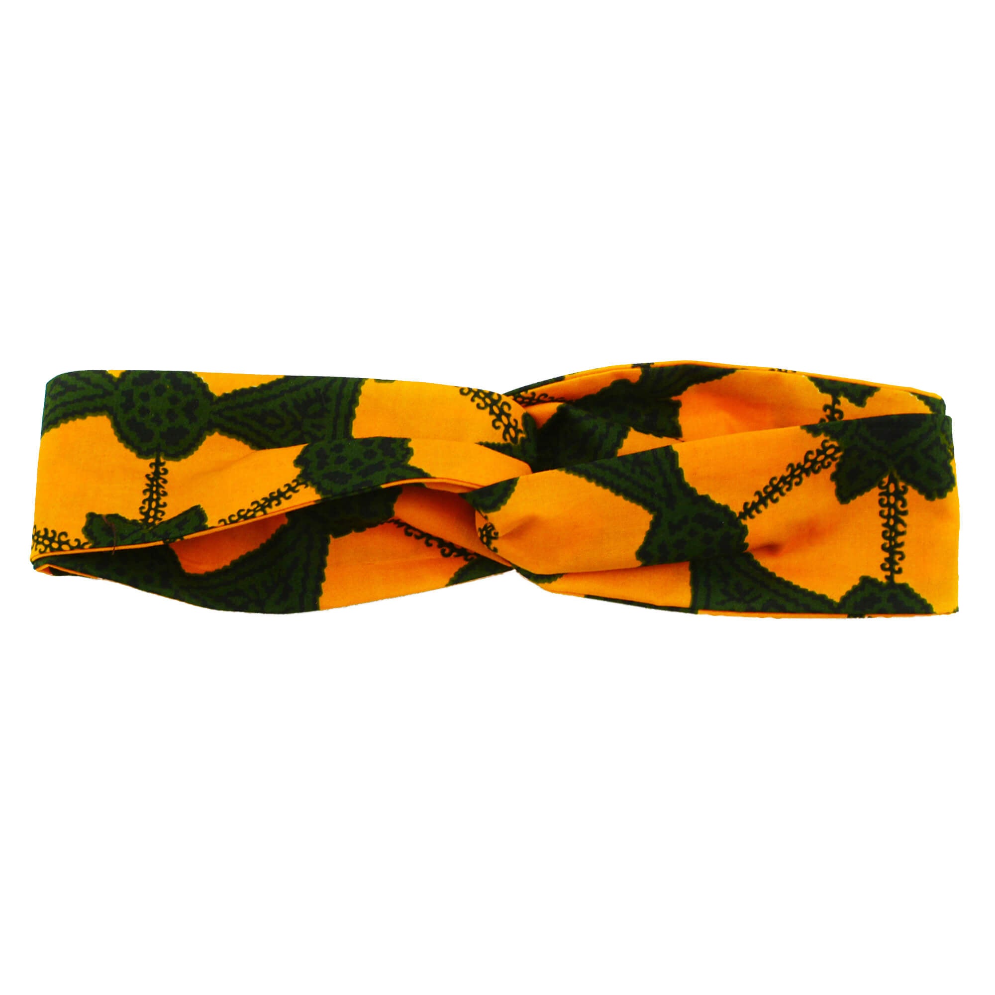 Twist Headband, Criss Cross Head wrap - Orange Green African Print