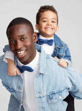 Father And Son Bow Ties - Navy Blue White Star Polka Dots Shweshwe