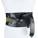 Waist-Defined Tie Belt, Reversible Obi Belt - Black African Print