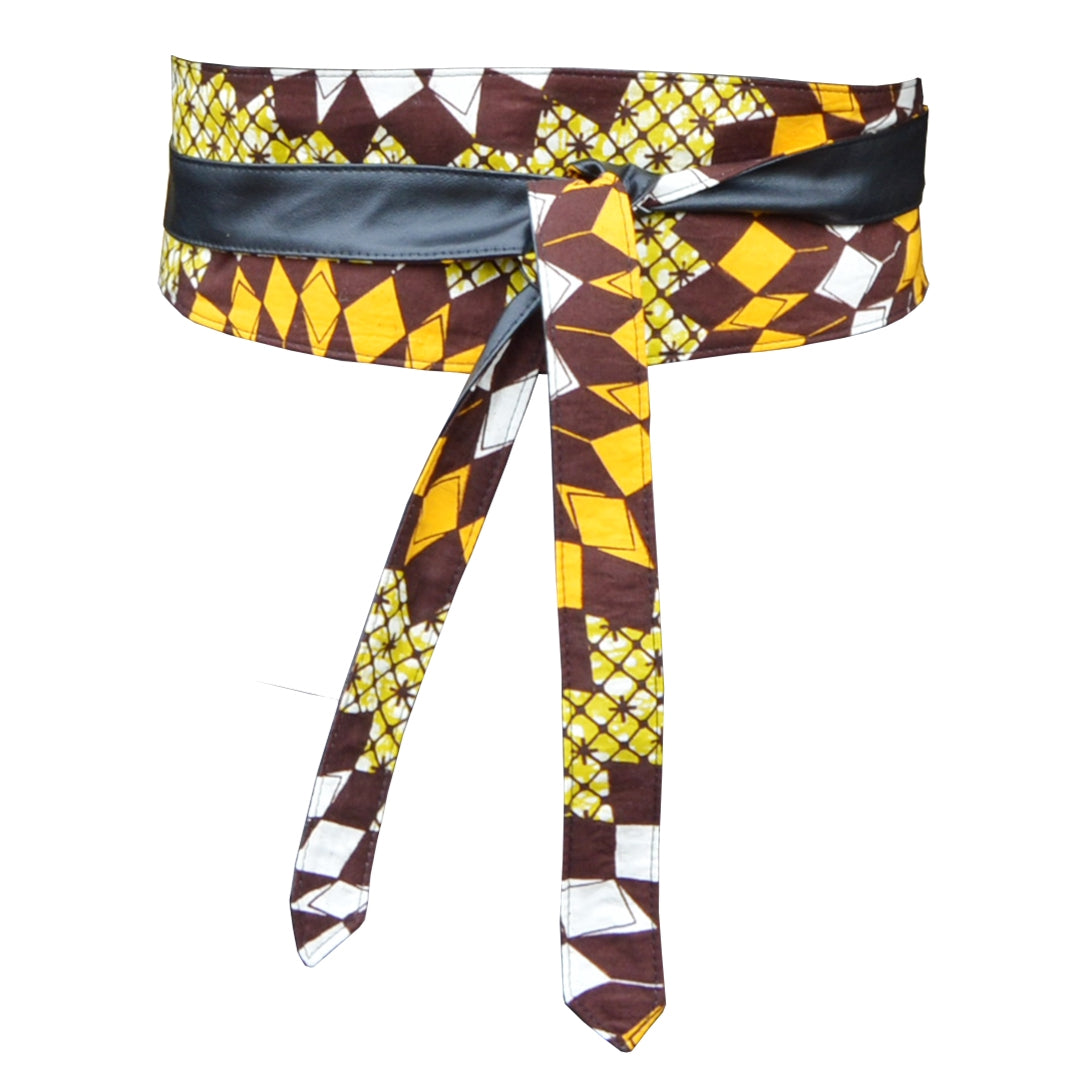 Ceinture Obi Réversible, Ceinture Enveloppante - Brun Pagne Wax