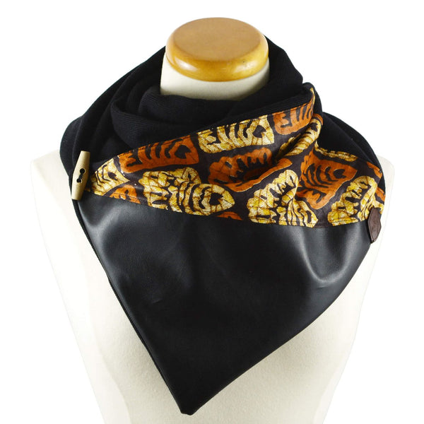 Oversized Wrap-Up Scarf - Knit African Print & Faux Leather