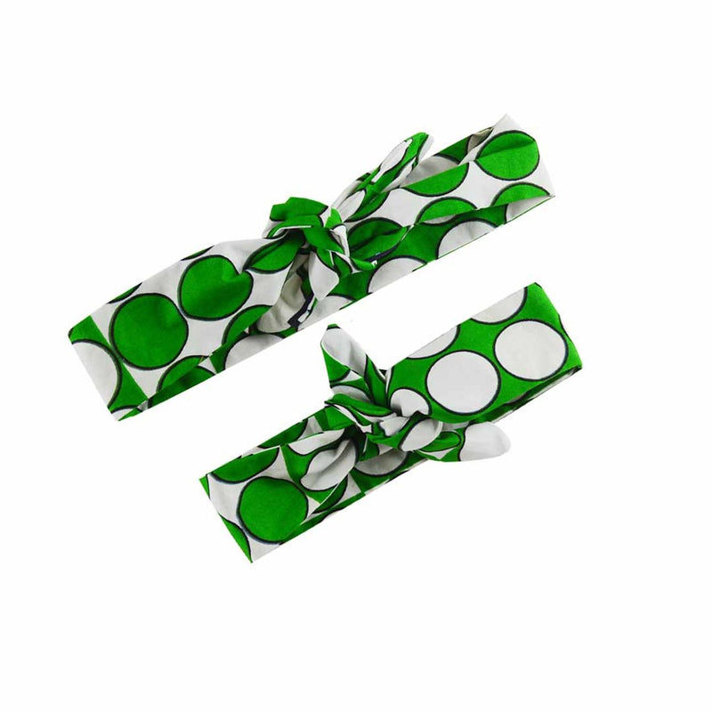 Mother And Daughter Headbands - White & Green Polka Dot African Print