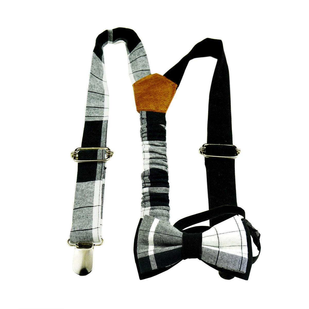 Nœud Papillon Et Bretelles Garçon - Blanc Et Noir Madras