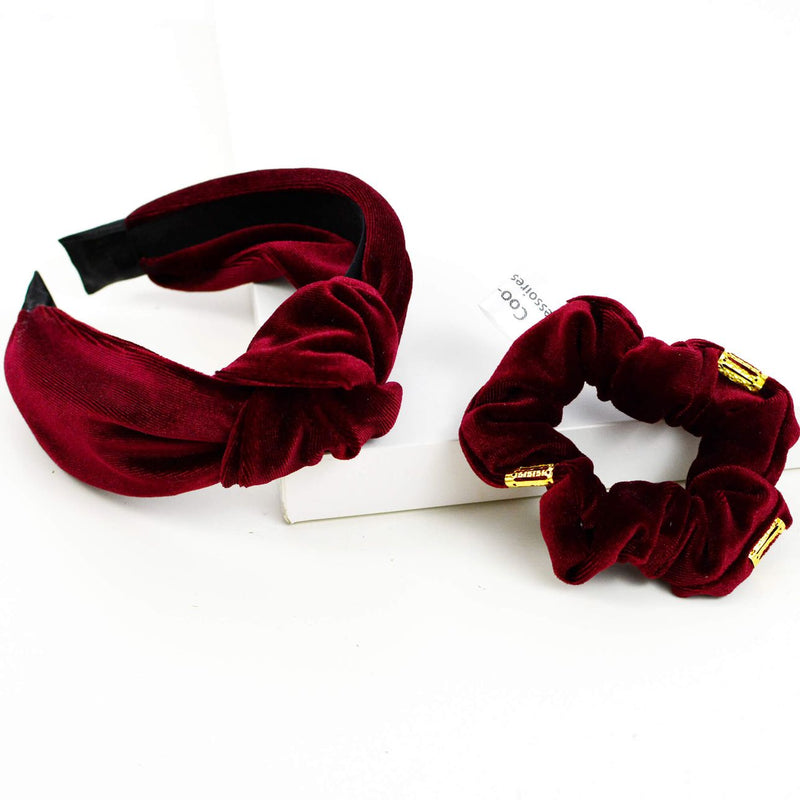 Knot Headband And Scrunchie Set - Red Velvet