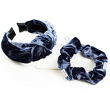 knot Headband And Scrunchie set - Mettalic Black Velvet