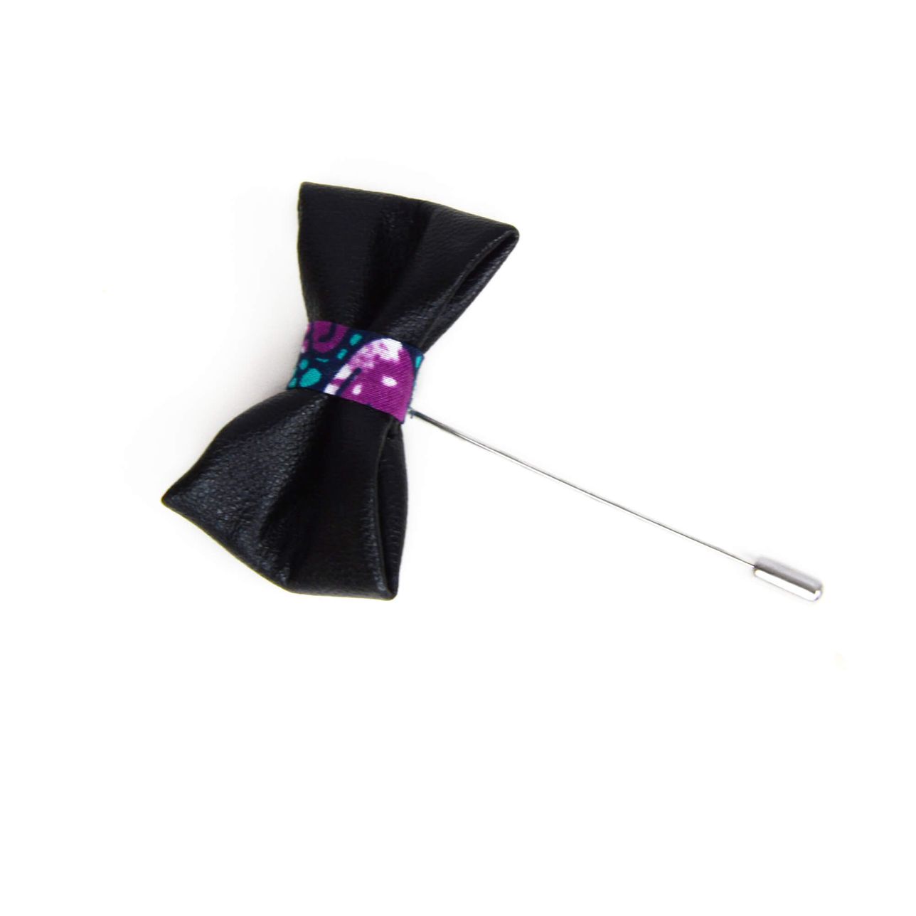 Épinglette Noeud Papillon - Faux Cuir Et Pagne Africain Mauve