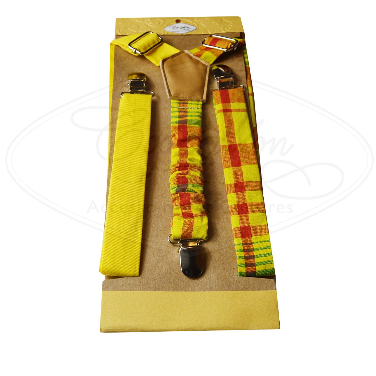 Noeud Papillon Et Bretelles - Jaune Madras