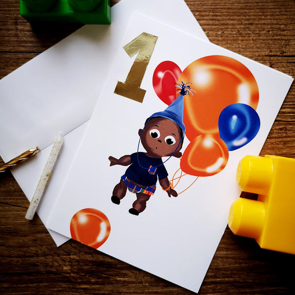 African greeting card- baby boy 1st birthday