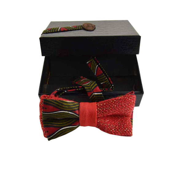 Red Bow Tie - Burlap And African Print