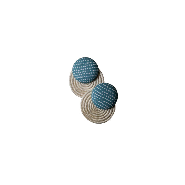 Sisal stud earrings Nyeupe, light blue polka dot - big