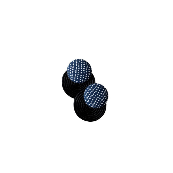 Sisal stud earrings Buluu, blue white polka dot - big