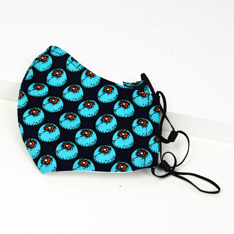 Matching Knit Scarf And Cloth Mask Set - Blue & Black