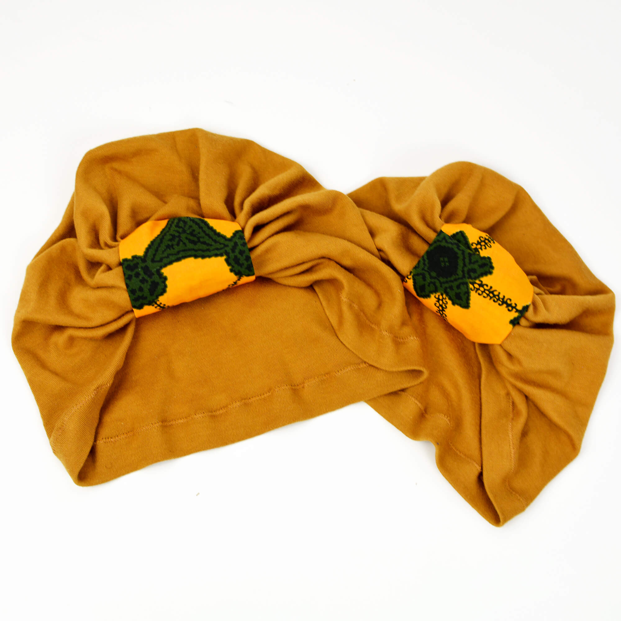 Mom And Baby Turban Beanies Set - Mustard Yellow