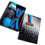 men gift set composed of blue matching bow tie and suspenders