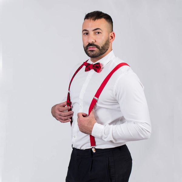 Bow Tie And Suspenders Set - Red African Print