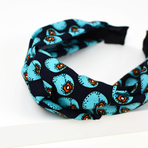 Knot Headband - Navy Blue, Turquoise And Blueberry