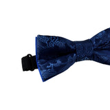 Navy Blue Bow Tie - Embroidery Floral Pattern