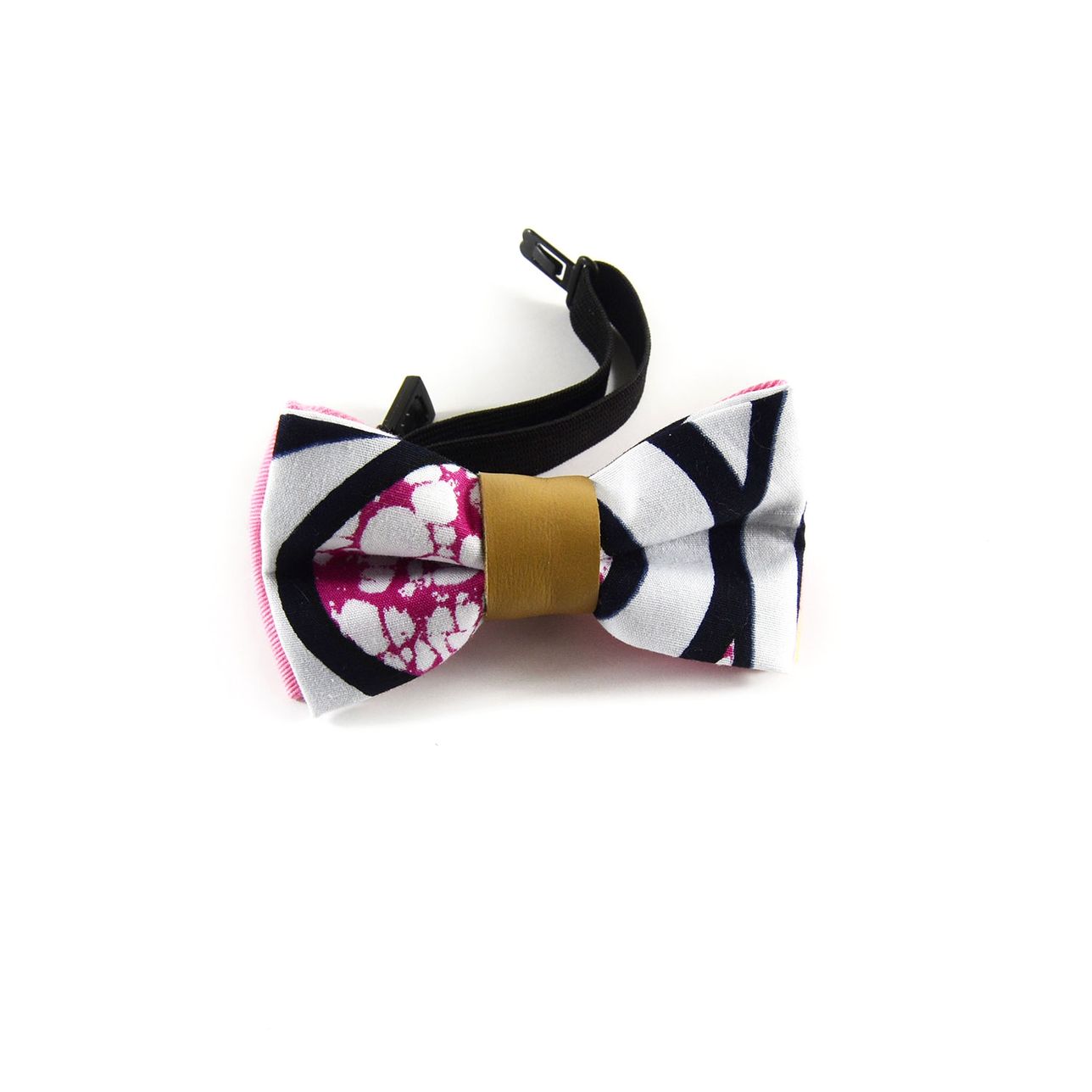 Boy Bow Tie - Recycled Leather & White Striped African Print