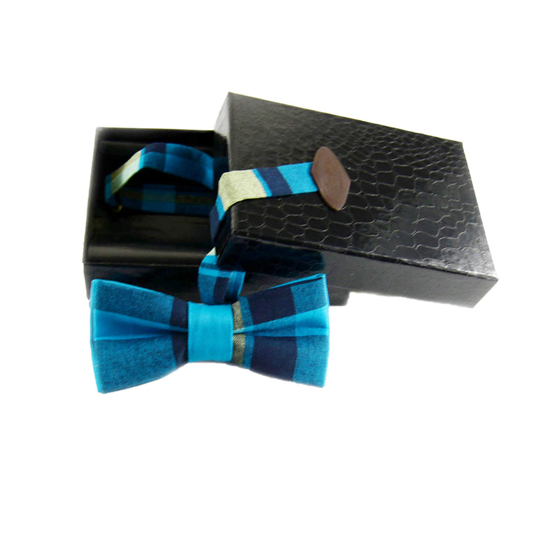 Plaid Madras Blue Bow Tie