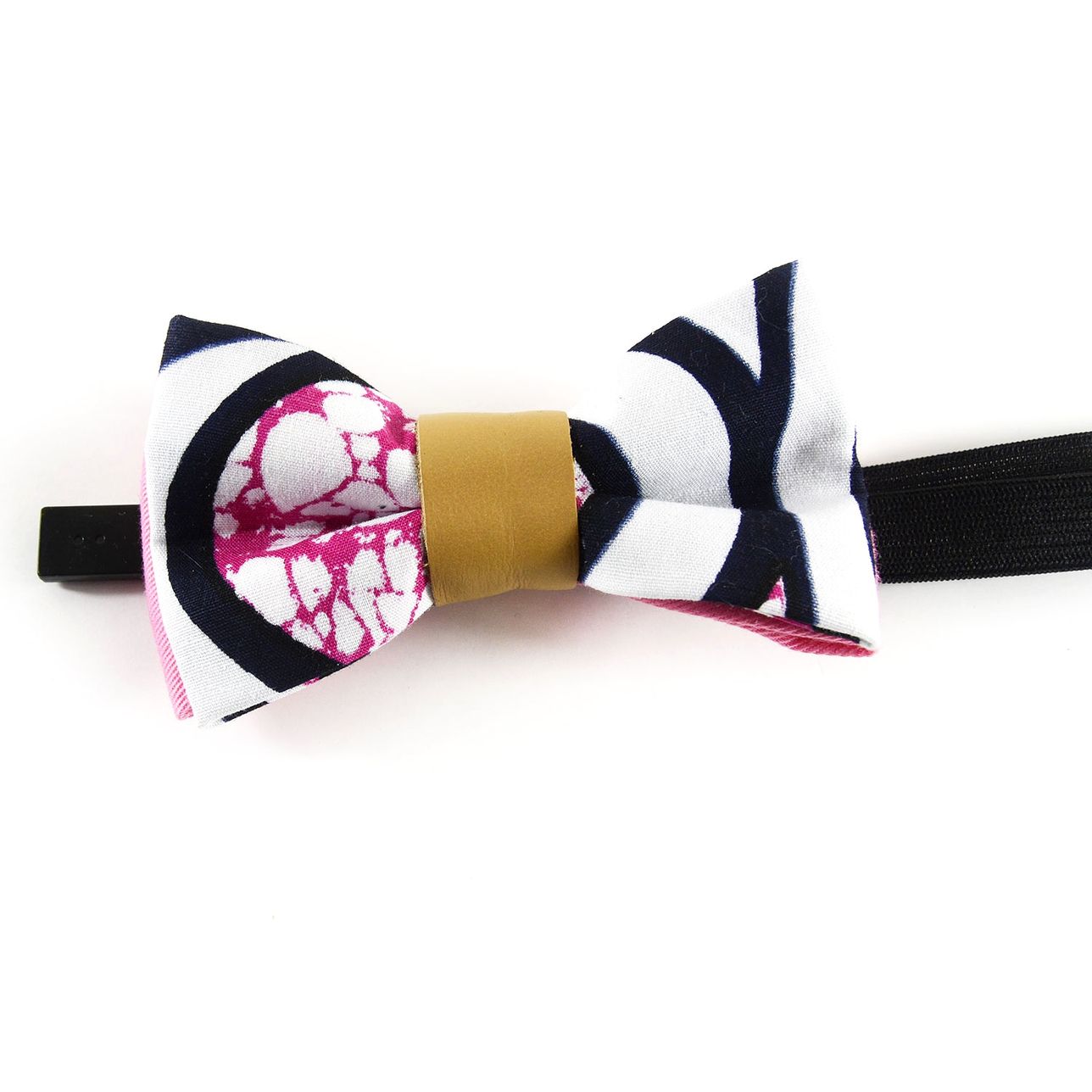 Boy Bow Tie - Recycled Leather & White Striped African Print