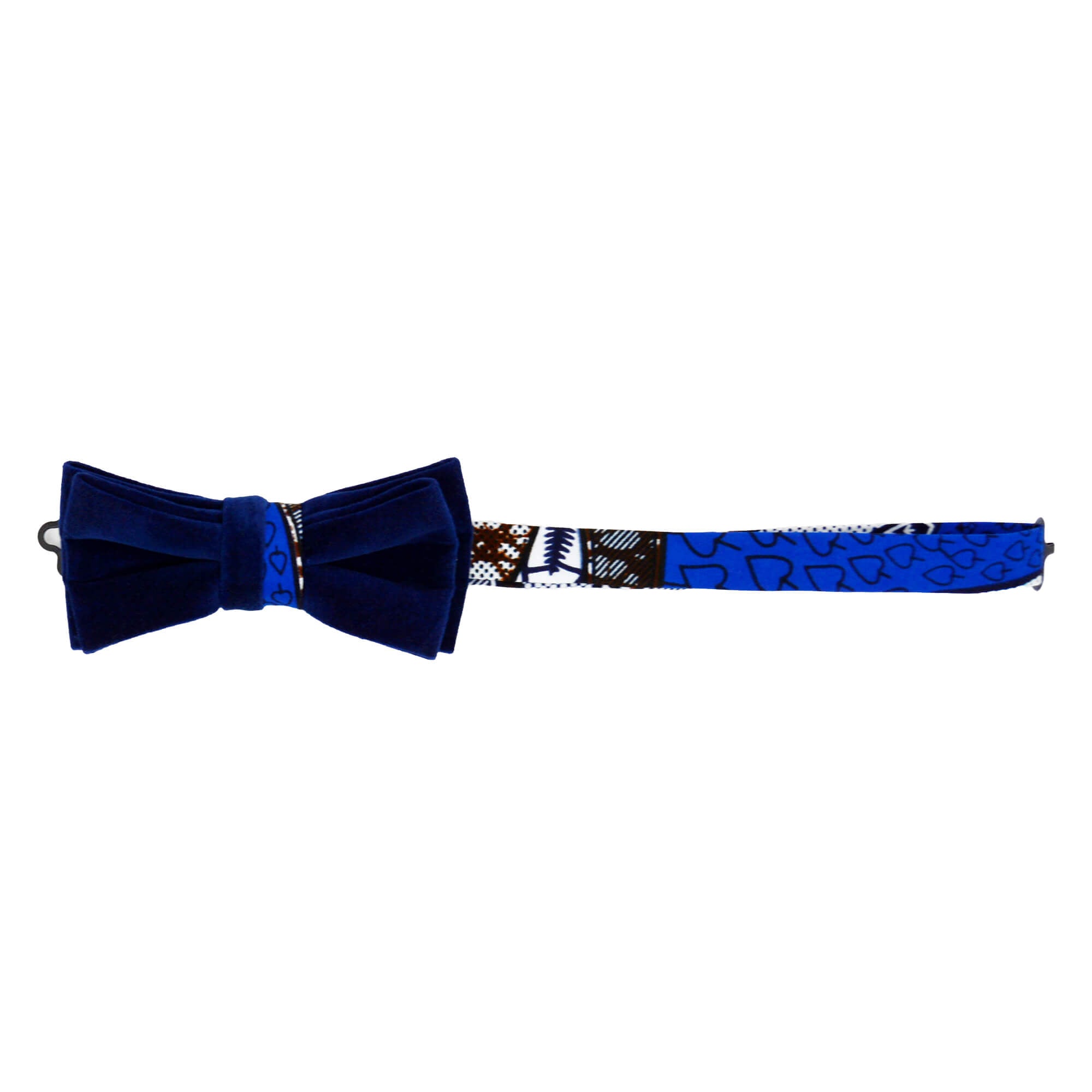 Nœud Papillon Bleu Marine - Velours Et Tissu Africain