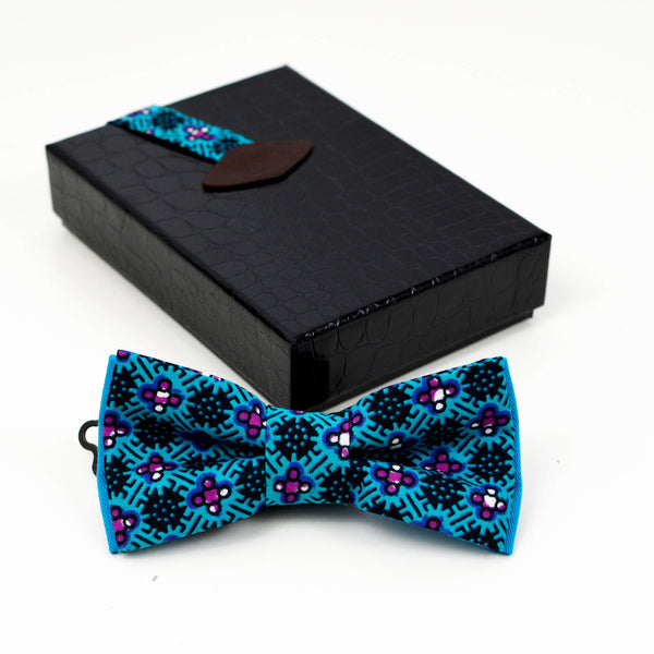 Turquoise, Purple And Black Bow Tie