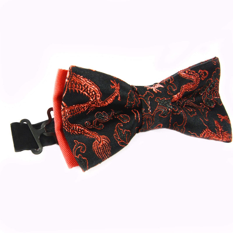Black Bow Tie-Red Dragon Pattern