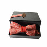 Bow Tie And Suspenders Set-Red Fine White Leaves Shweshwe