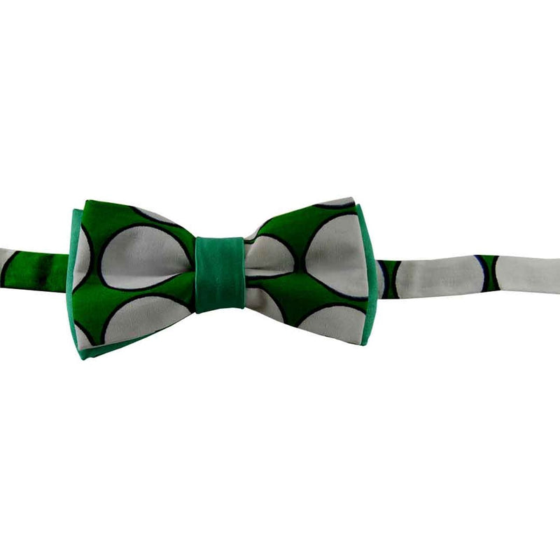 Green Bow Tie-Big White Polka Dot African Print