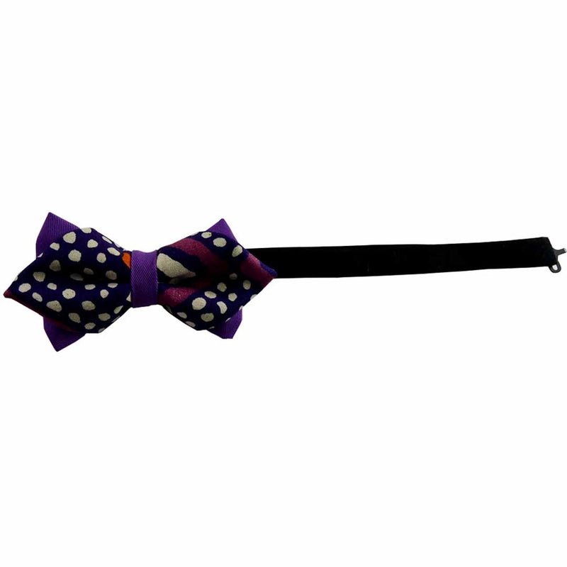 Purple Diamond Point Bow Tie - Polka Dot Mud Cloth