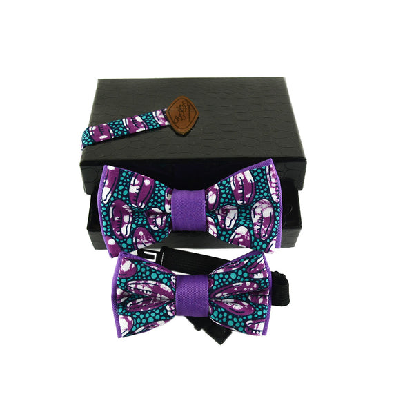 Father And Son Bow Ties - Purple Cowries African Print