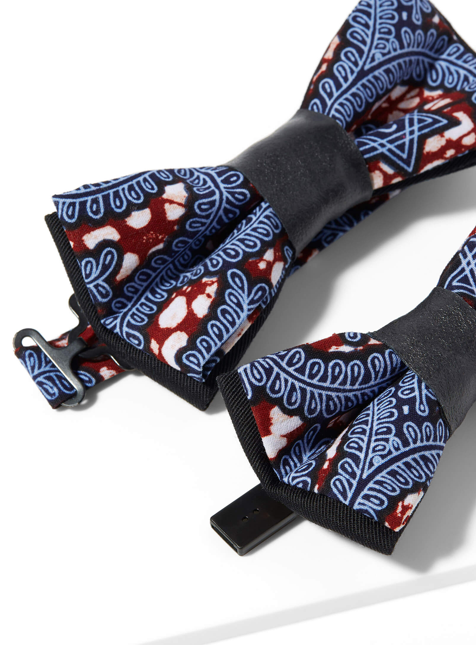 Daddy And Son Bow Ties- Black Recycled Leather And African Print