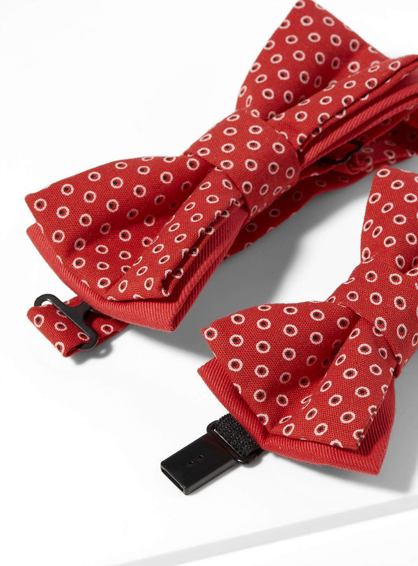 Father And Son Bow Ties - Red With White Circled Dot