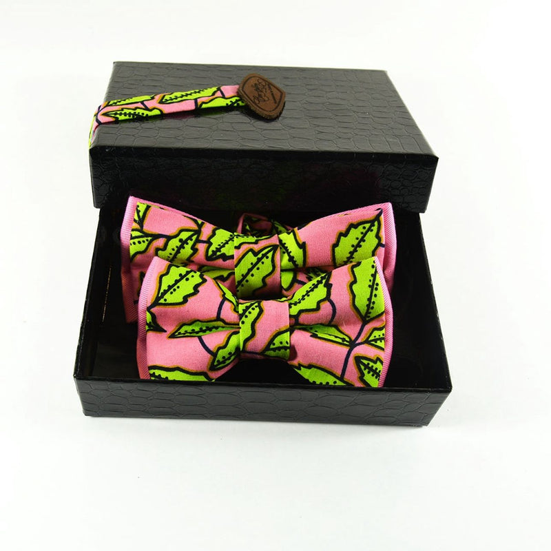 Father And Son Bow Ties - Pink With Bright Foliage
