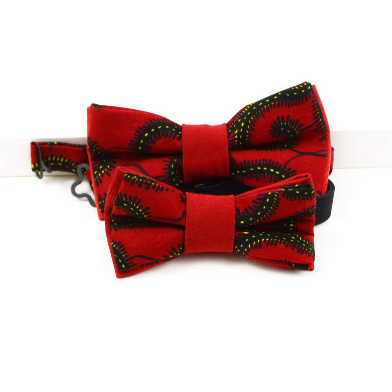 Father And Son Bow Ties - Red & Black African Print