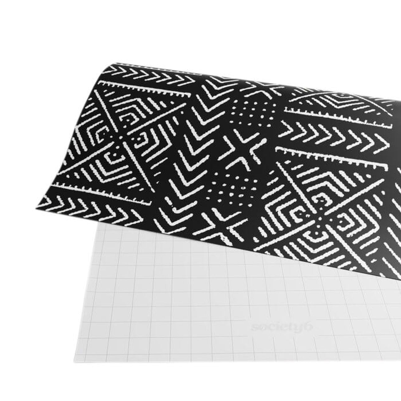 Papier d'Emballage Cadeau - Bogolan Noir Lignes Blanches