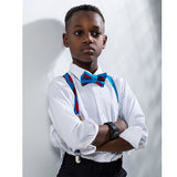 Boys Bow Tie And Suspenders - Blue And Kiss Pattern