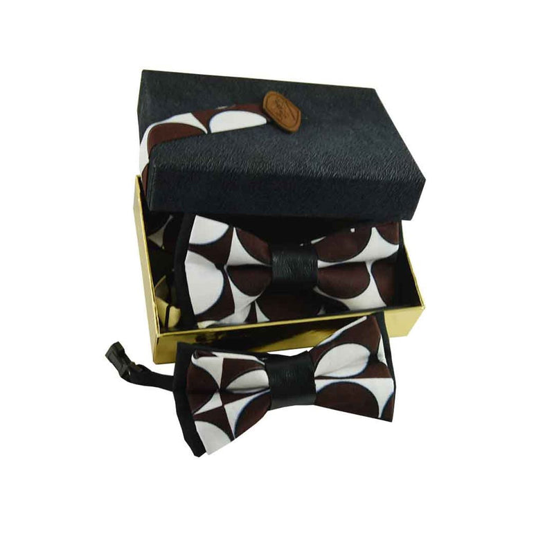 Father And Son Bow Tie - Recycled Leather White And Brown Polka Dot