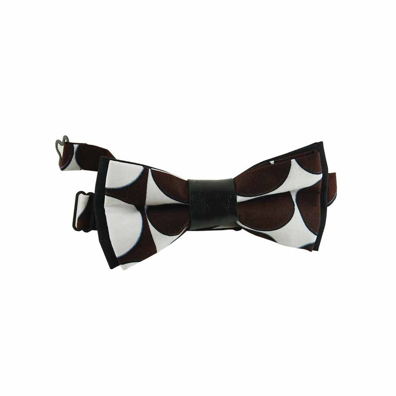 Recycled Leather Accent Bow Tie-Brown White Polka Dot African Print